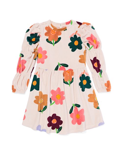 robe enfant velours à fleurs blanc cassé