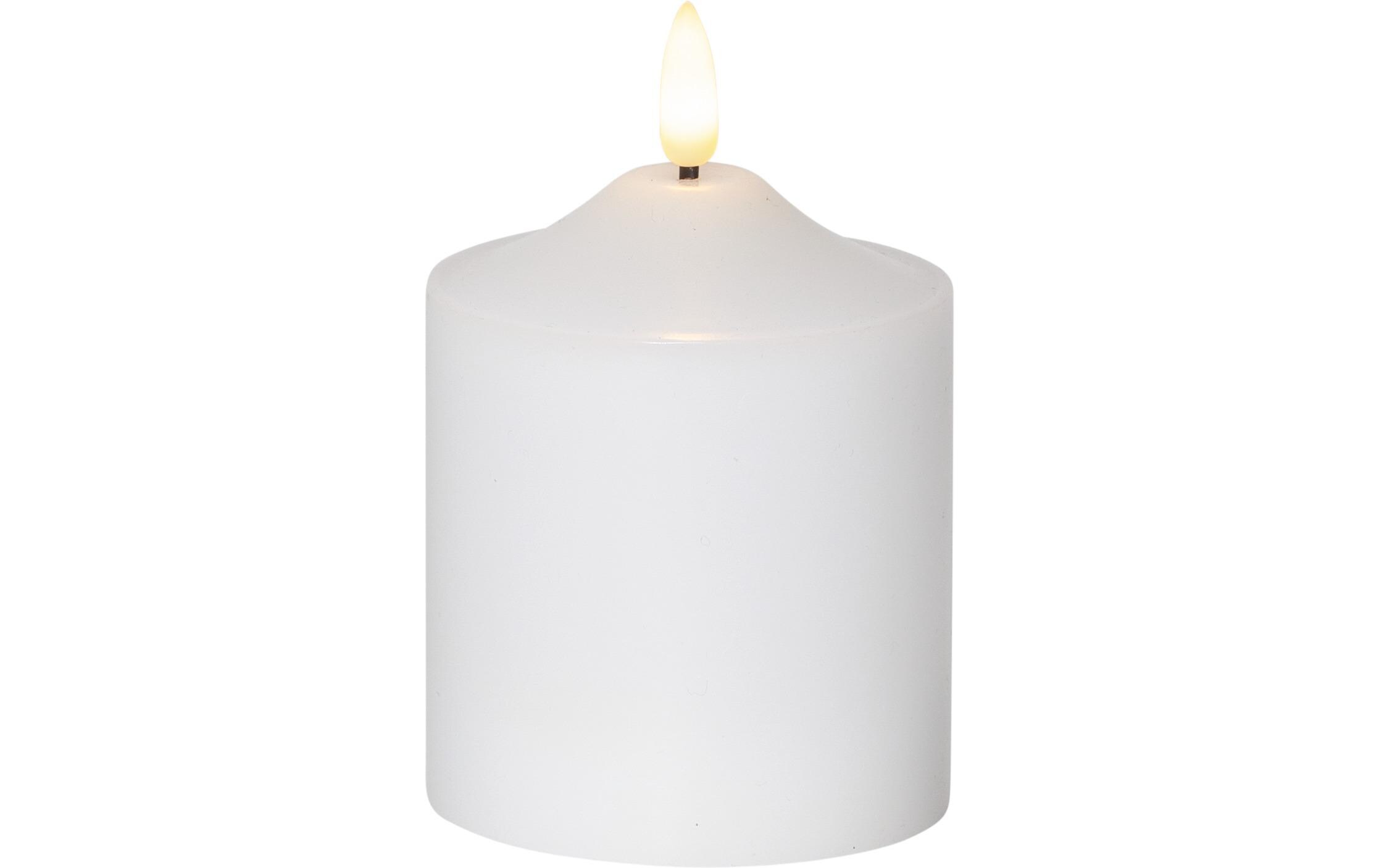 LED-Kerze Pillar Flamme Ø 7.5 x 12 cm, WeissKerze aus Echtwachs mit LED Leuchte