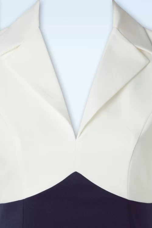 Glamour Bunny Business Babe Dianne pencil jurk in wit en marineblauw