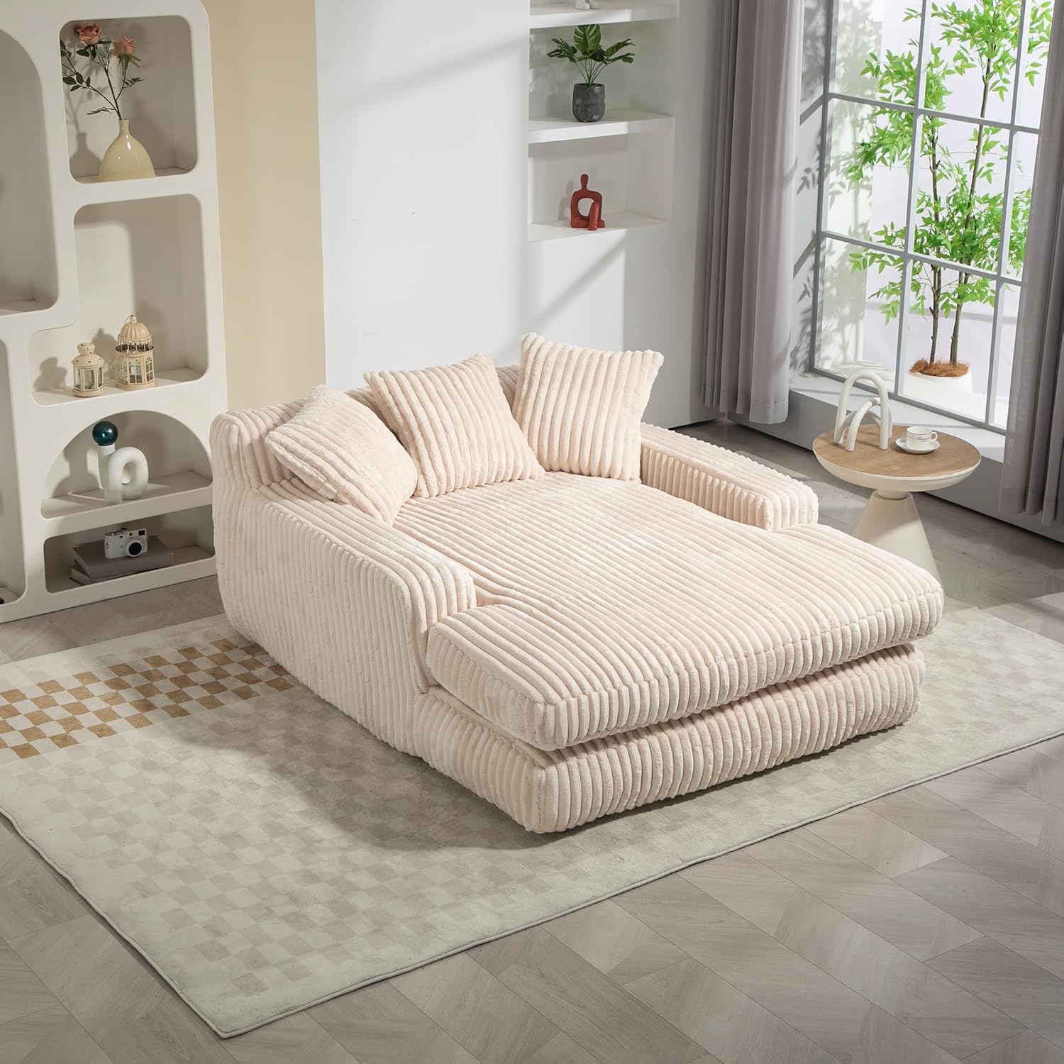 Modernes Cord-Schlafsofa Cloud Couch mit 3 weichen Kissen, bequemes Einzelsitz-Bodensofa für Wohnzimmer Wohnung Büro (Beige)
