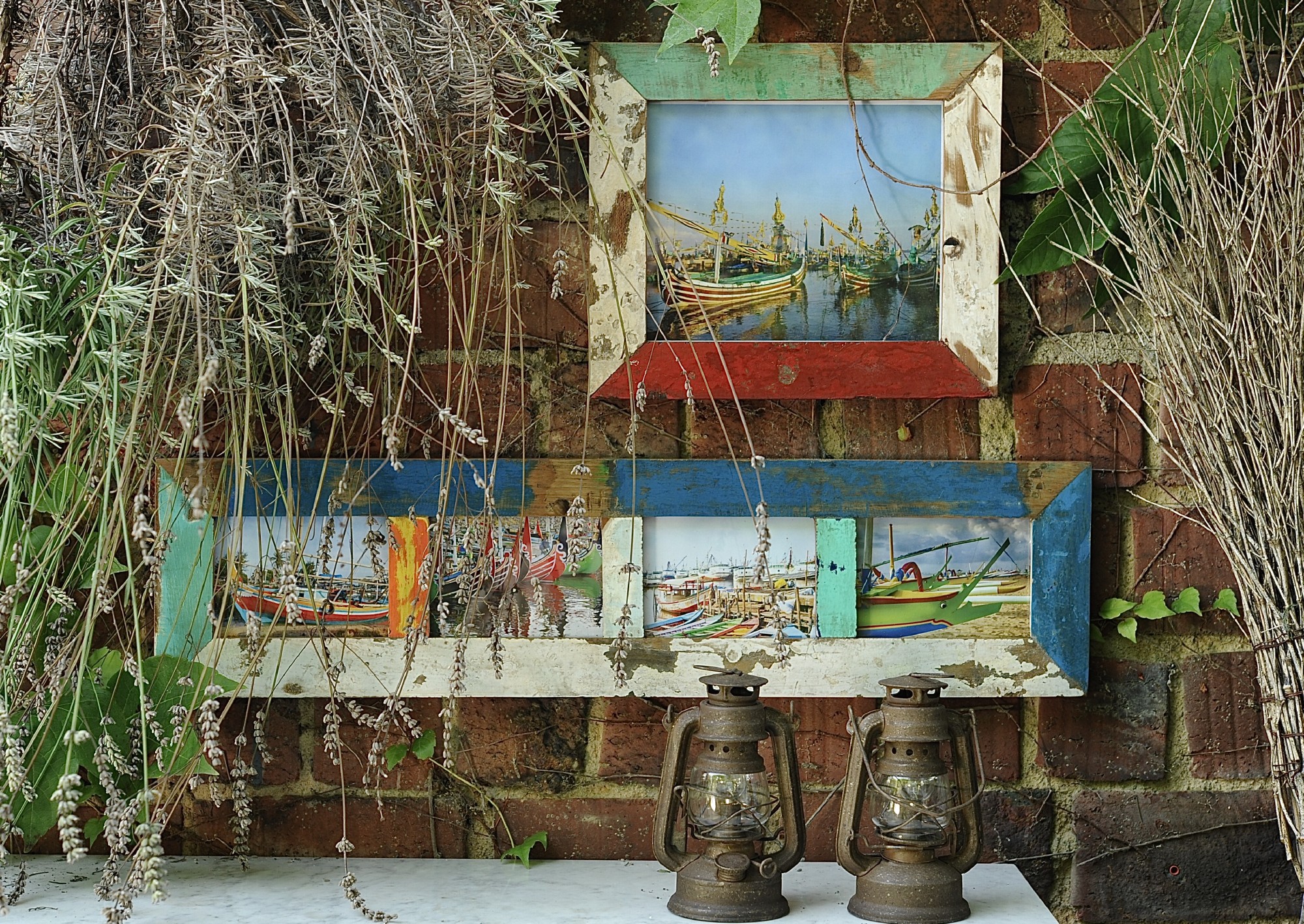 Fotorahmen aus Bootsholz, multicolor, T 3 cm, B 80 cm, H 20 cm von fischer's lagerhaus
