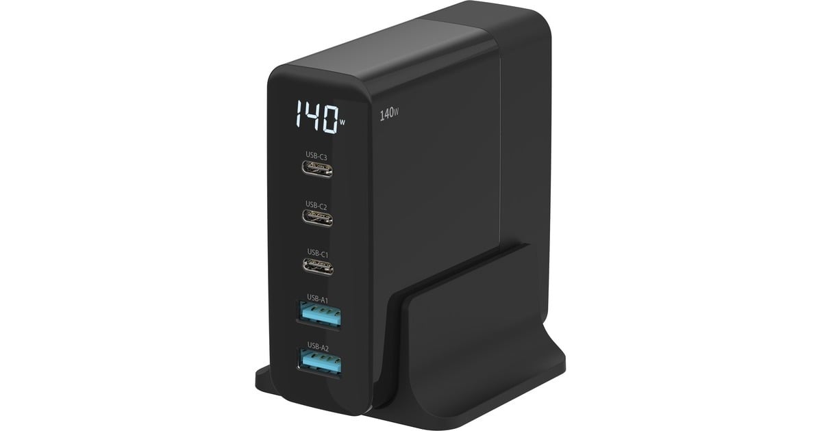 Sitecom140 W GaN Power Delivery desktop oplader met led-scherm  (Zwart)