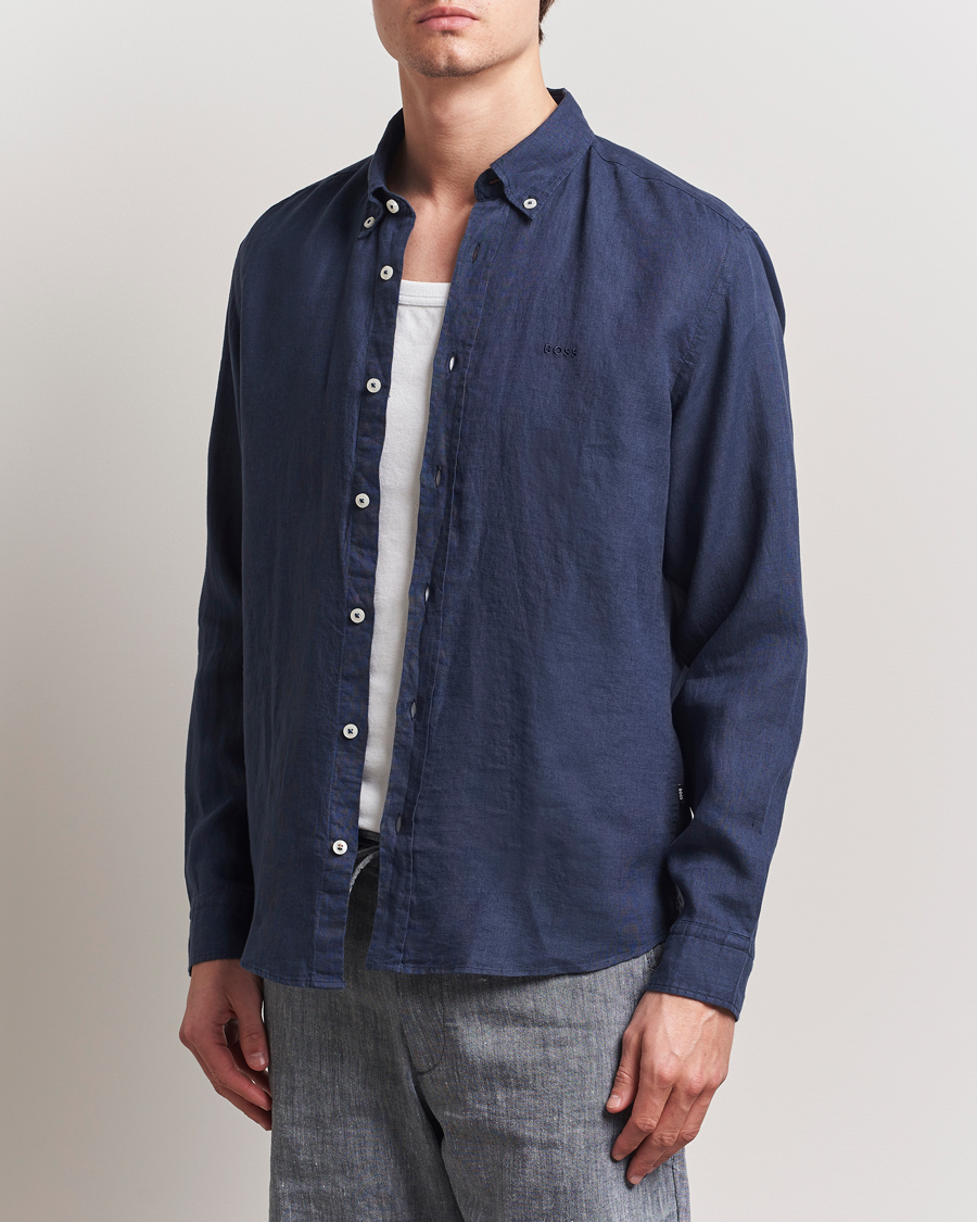 BOSS BLACK Liam Linen Shirt Dark Blue