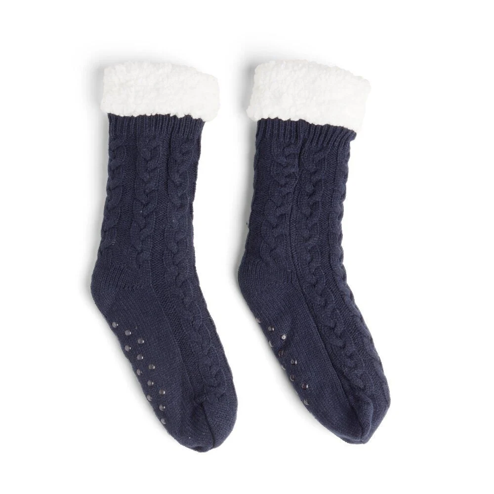 Chaussettes d'intérieur doublées peluche bleu marine TU