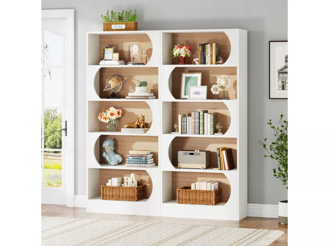 Tribesigns Bibliothèque à 5 Niveaux, 180CM Étagères de Rangement, Grande Bibliothèque Cubique Ouverte, Étagères d'Affichage en Bois pour Chambre à Coucher, Salon, Bureau, Blanc et Noyer
