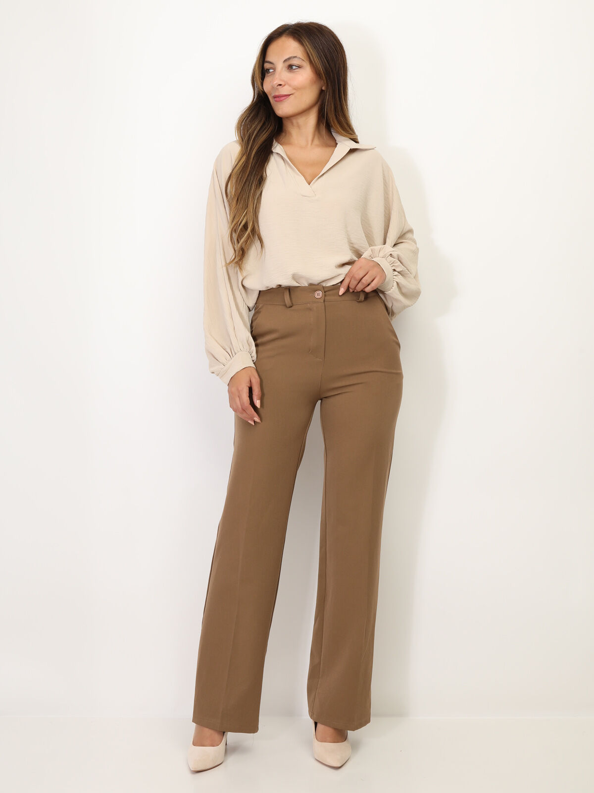 Pantalon tailleur wide leg- Camel