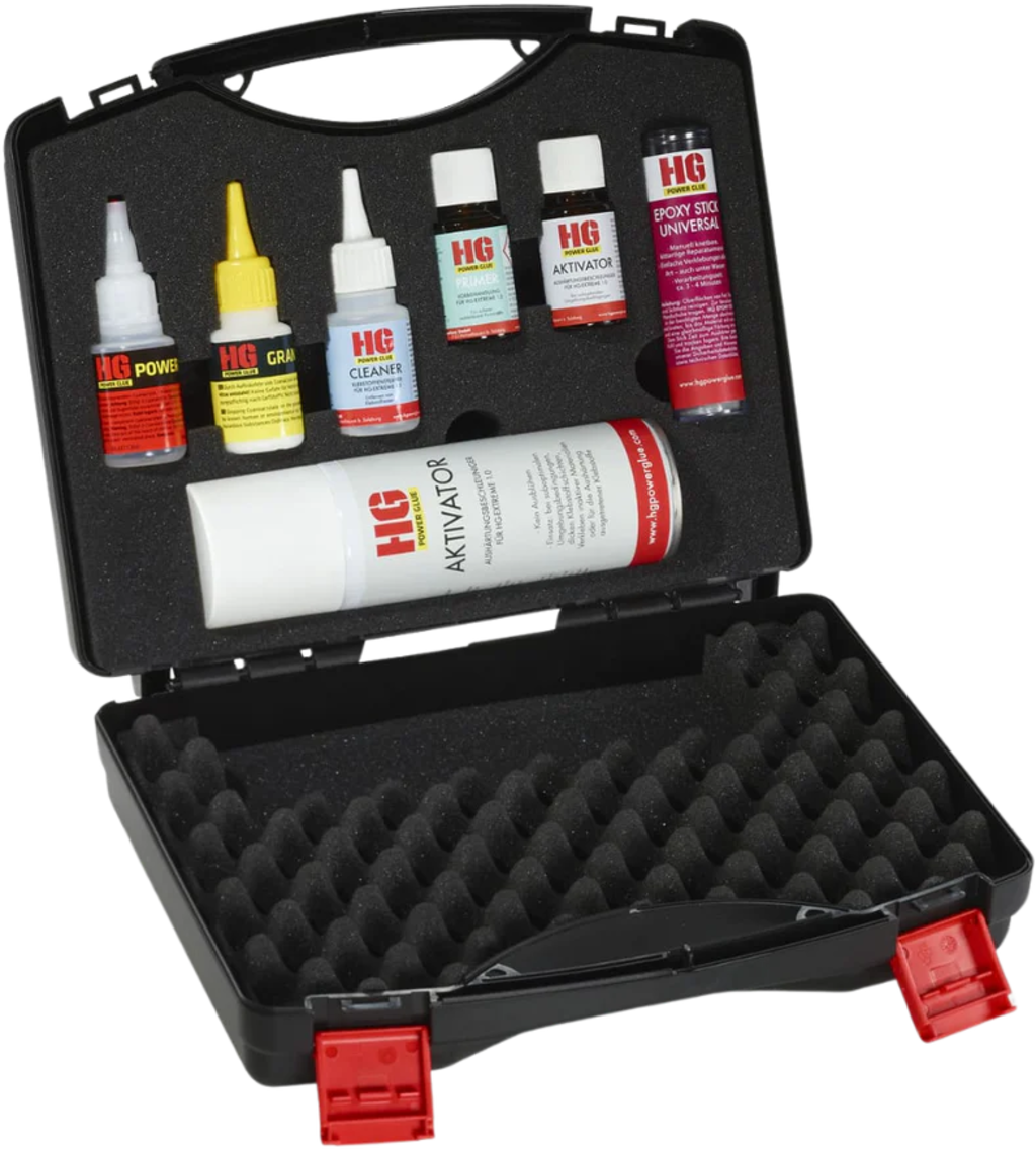 HG Power Glue  XXL-Klebestoffkoffer    Umfangreiches Klebstoff-Set im praktischen Koffer