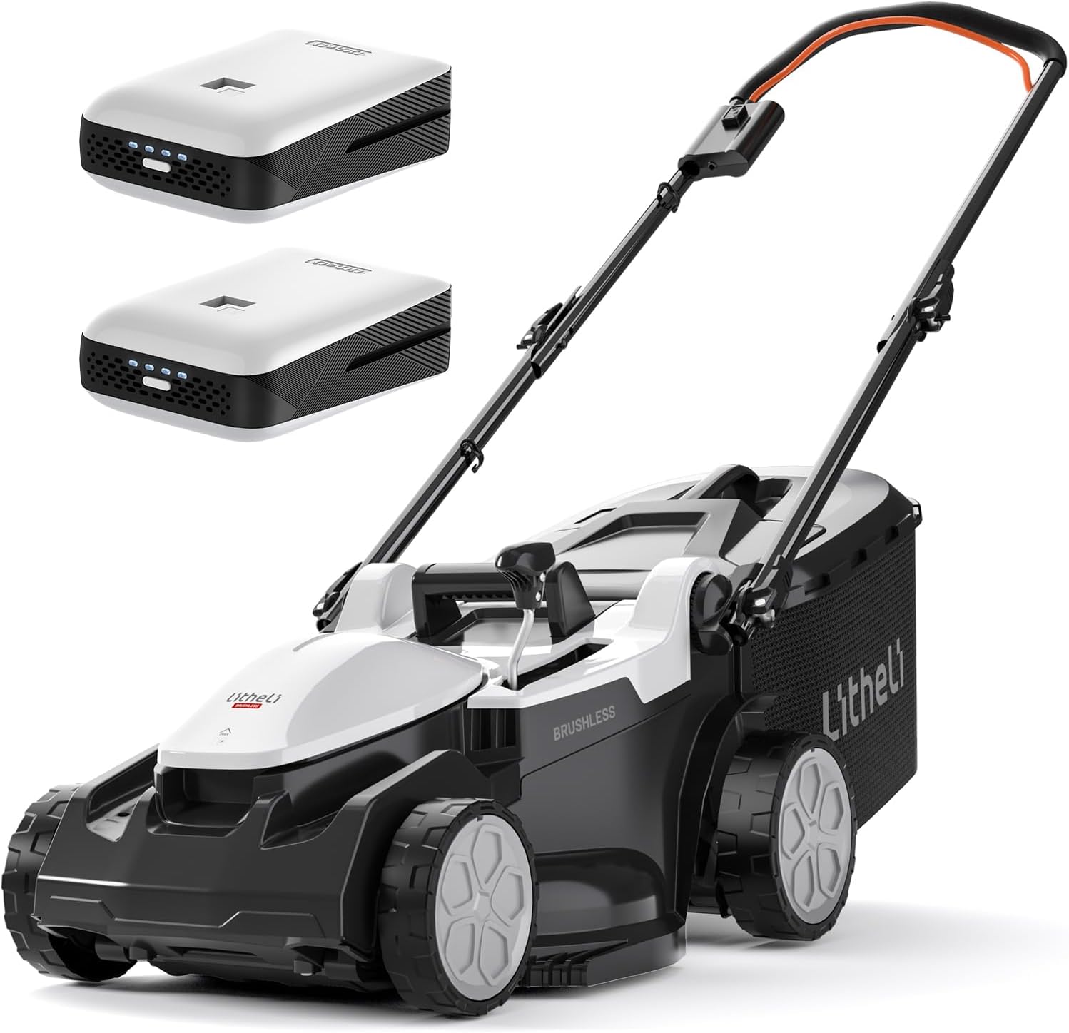 Litheli Akku Rasenmäher, 2 x 20V, 37cm Schnittbreite, Brushless, bis 300 m², 40L Fangkorb, 25-75 mm Schnitthöhe, Rasenmäher Akku inkl. 2 x 4,0 Ah Akkus