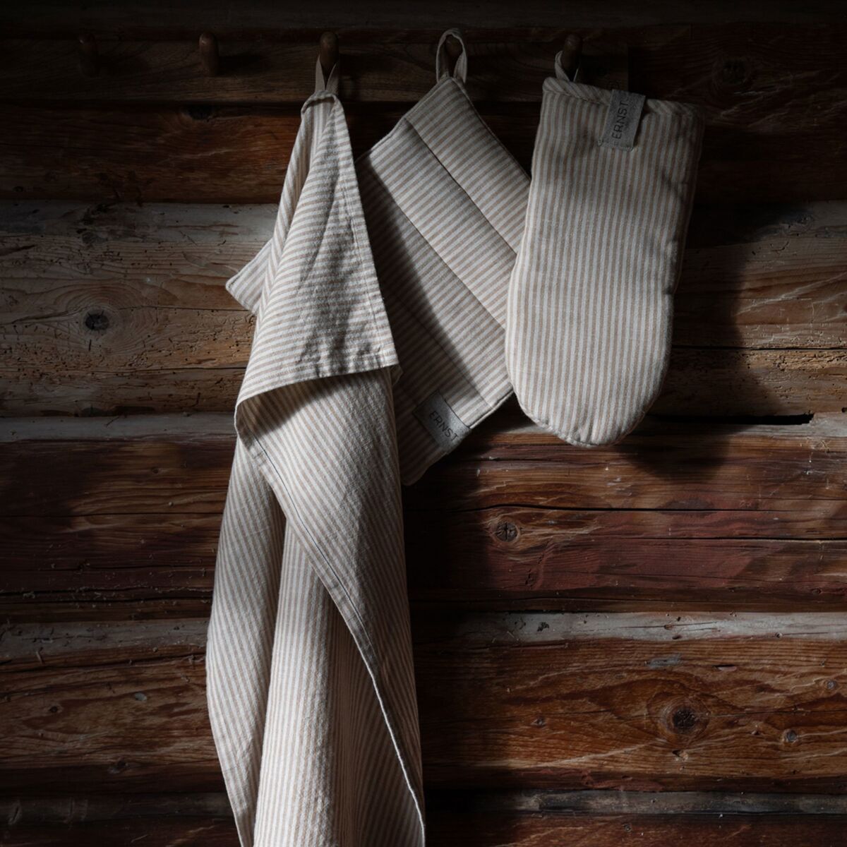 Grillvott stripete, karamell/beige