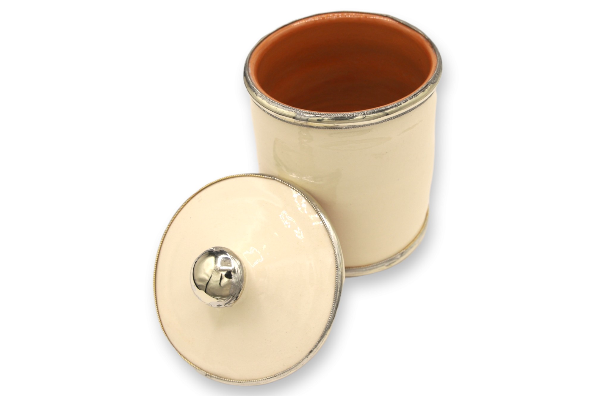 Zierbehälter mit Metallverzierung, creme, Ø 10 cm, H 19 cm von fischer's lagerhaus