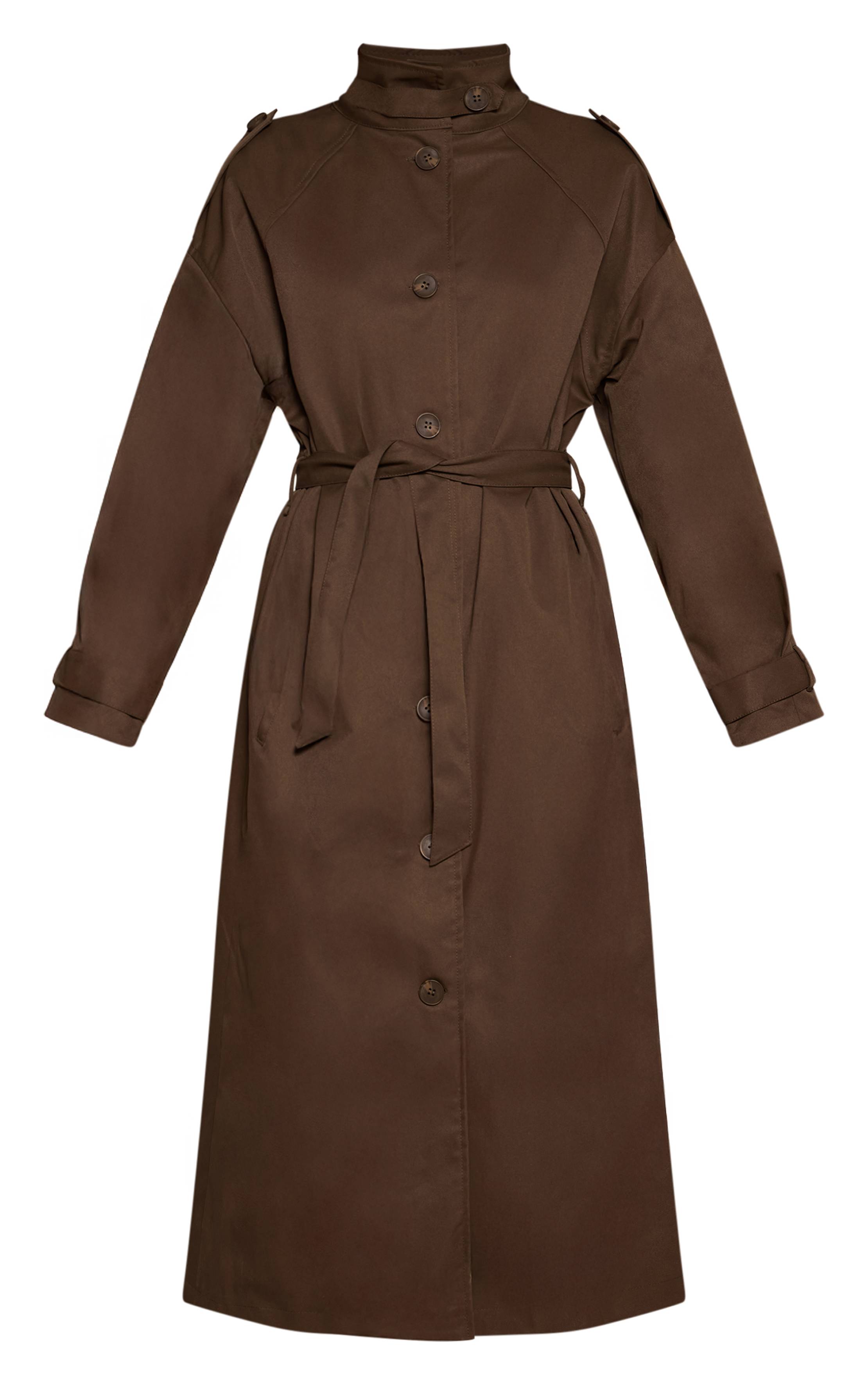 Dark Khaki Trench-coat À Col Montant
