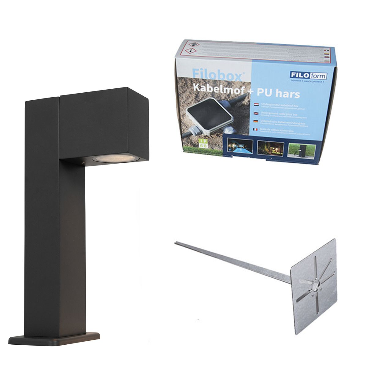 Buitenlamp donkergrijs met grondpin en kabelmof 30cm IP44 - Baleno