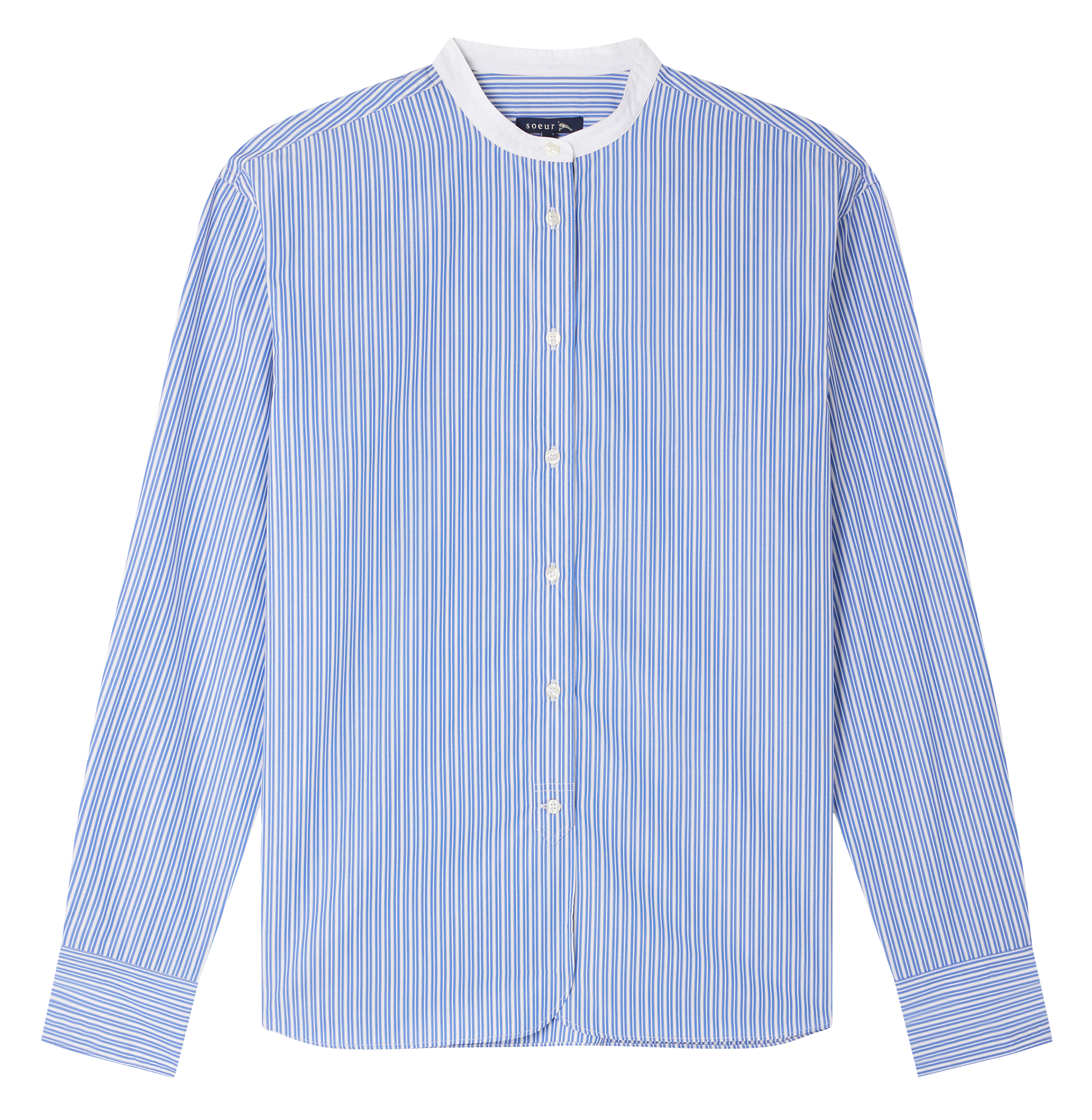 BERMUDES - Chemise droite rayée en coton | Bleu
