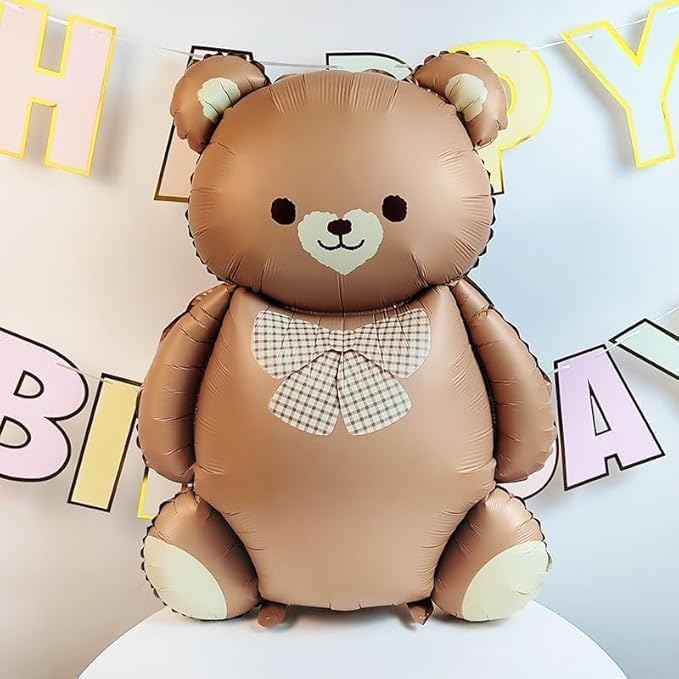 (85x65cm) 3D Party Folien Ballon Deko Luftballon für Kinder Geburtstag / Baby Shower - Bär / Braun