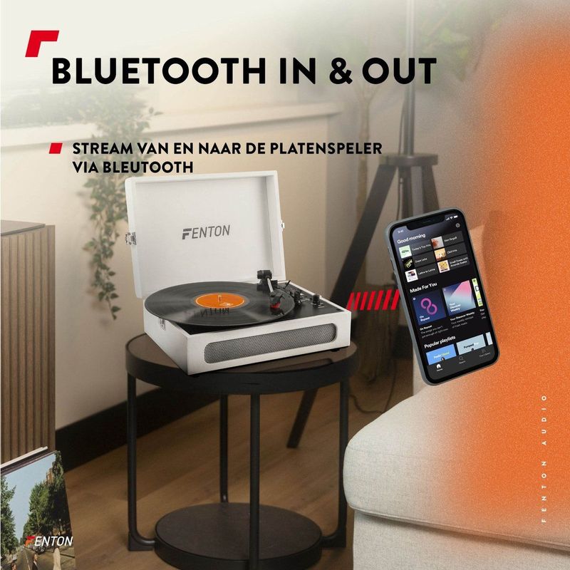 Retro Platenspeler Bluetooth in & out - Fenton RP118 - model 2024 - Geschikt voor alle platen - Ingebouwde speakers - Beige
