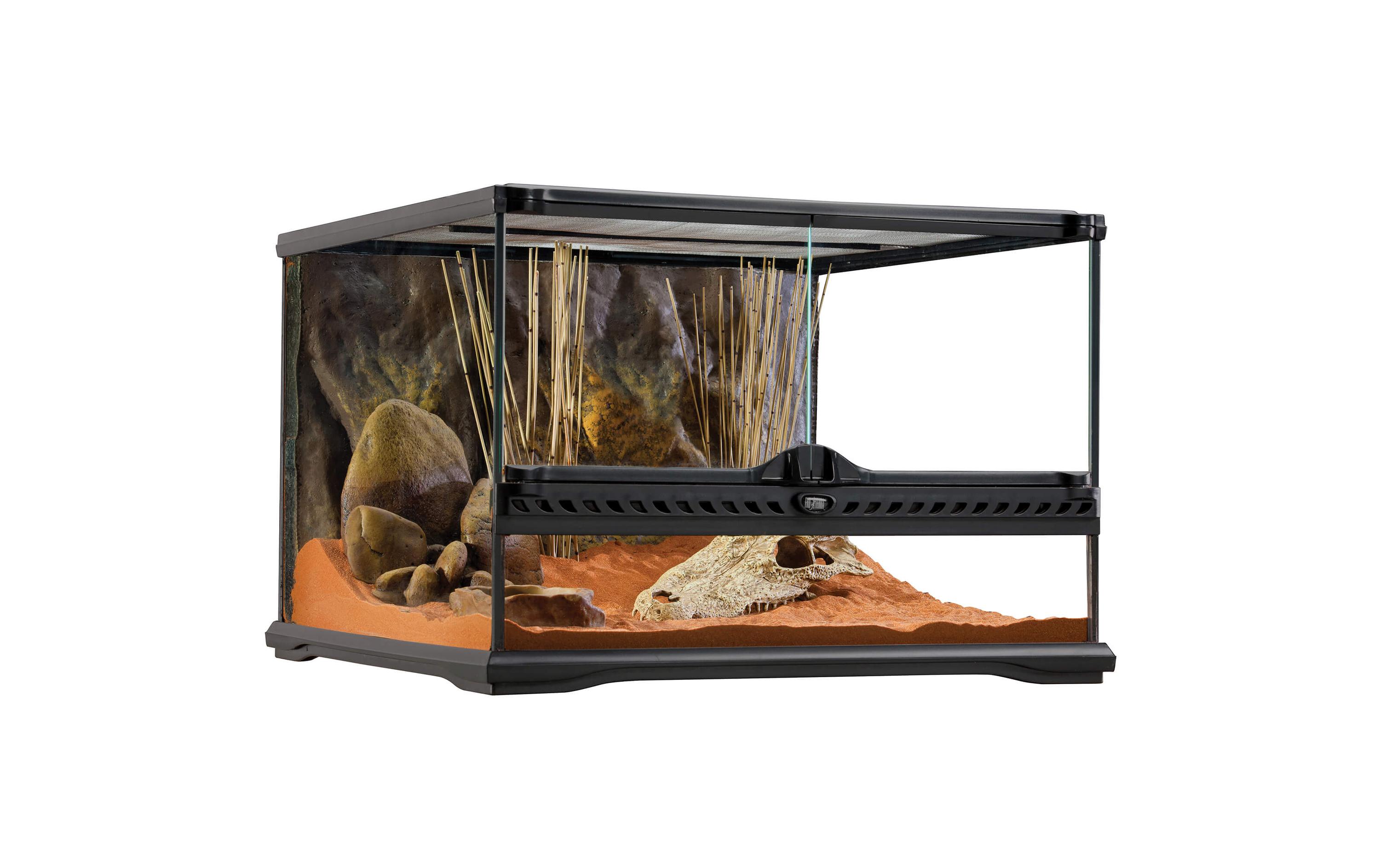 Glasterrarium Natural Small/Low, 45 x 45 x 30 cm<br>Terrarium für Reptilien und Amphibien inkl. Steinmotivrückwand