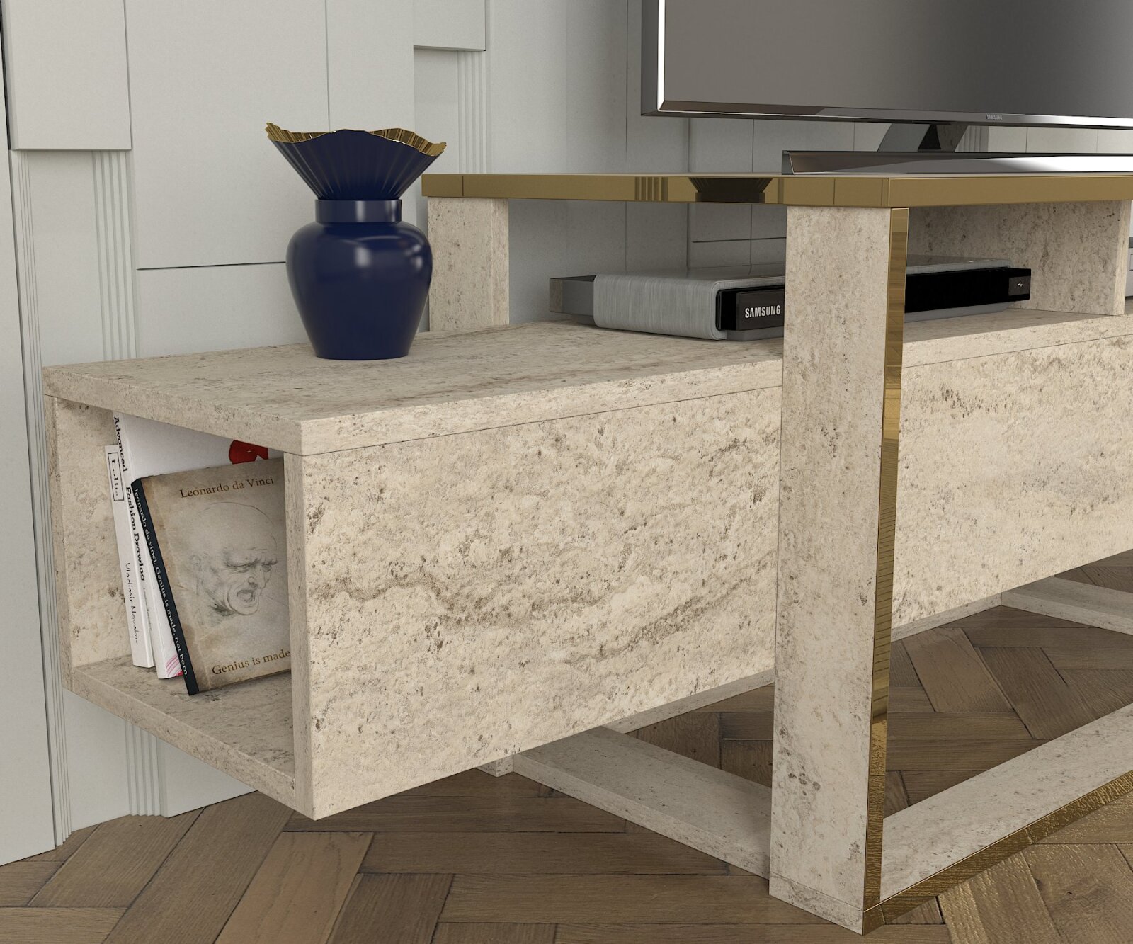 TV-Lowboard - beige-Granitoptik - 160 cm