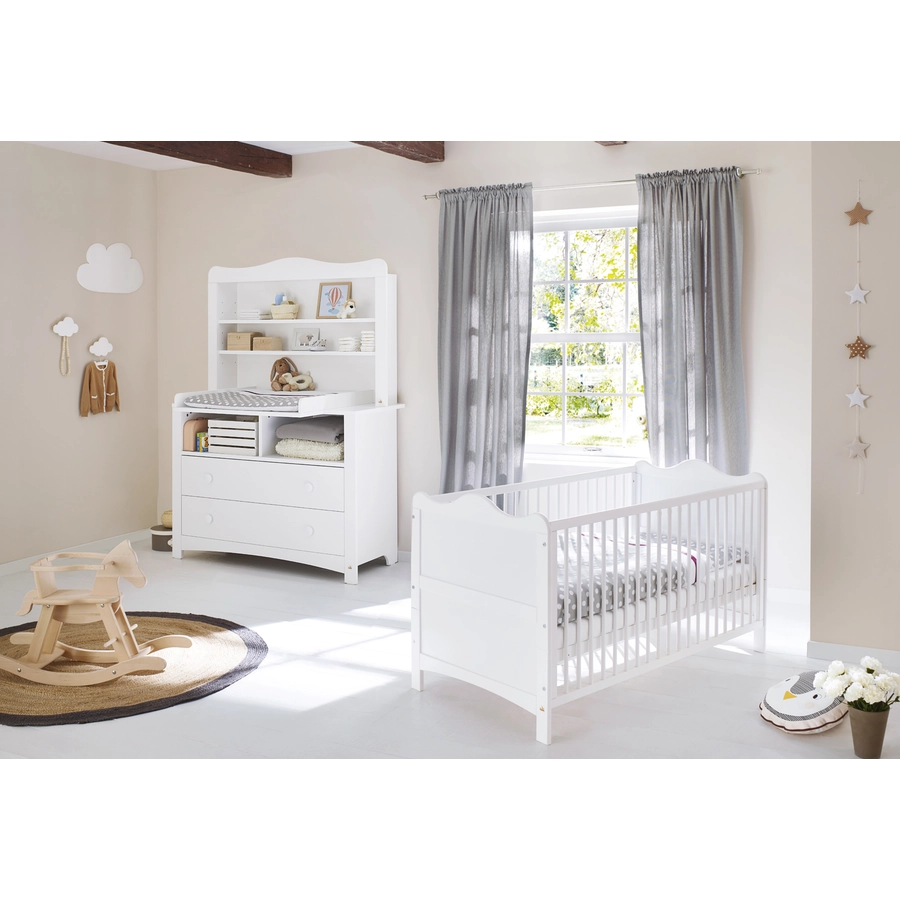 Pinolino Kinderzimmer Florentina extrabreite Kommode, Regalaufsatz und Bett 60 x 120 cm