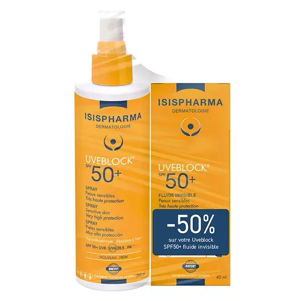 Isispharma Uveblock Spray FPS 50+ 200ml + Fluido Invisível FPS 50+ 40ml