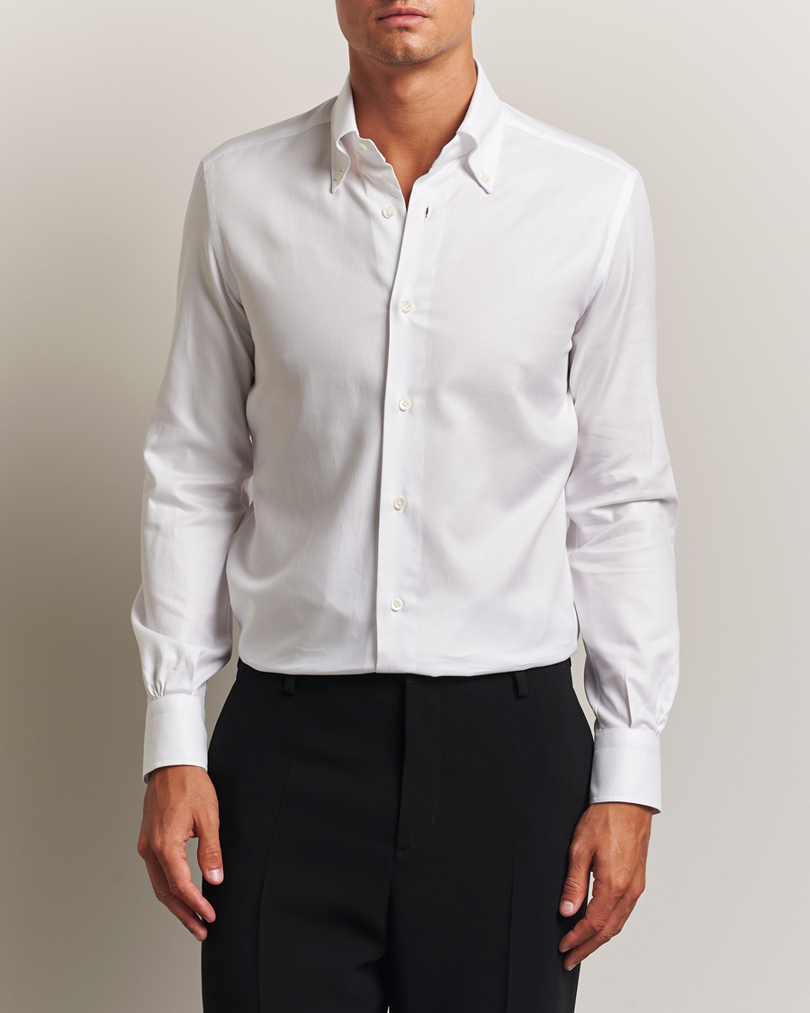 Mazzarelli Soft Cotton Twill Button Down Shirt White