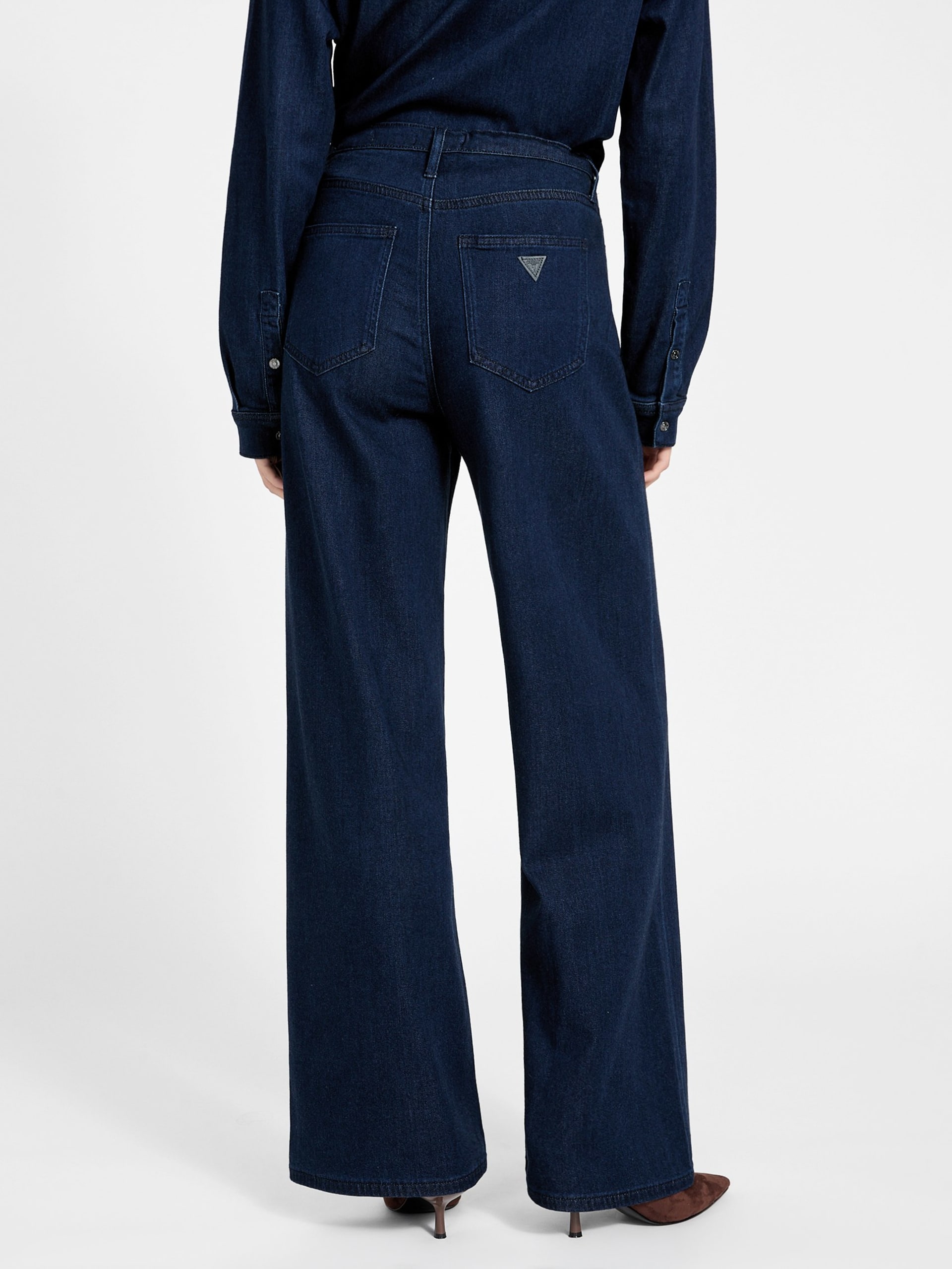 Calça jeans de liocel de perna larga