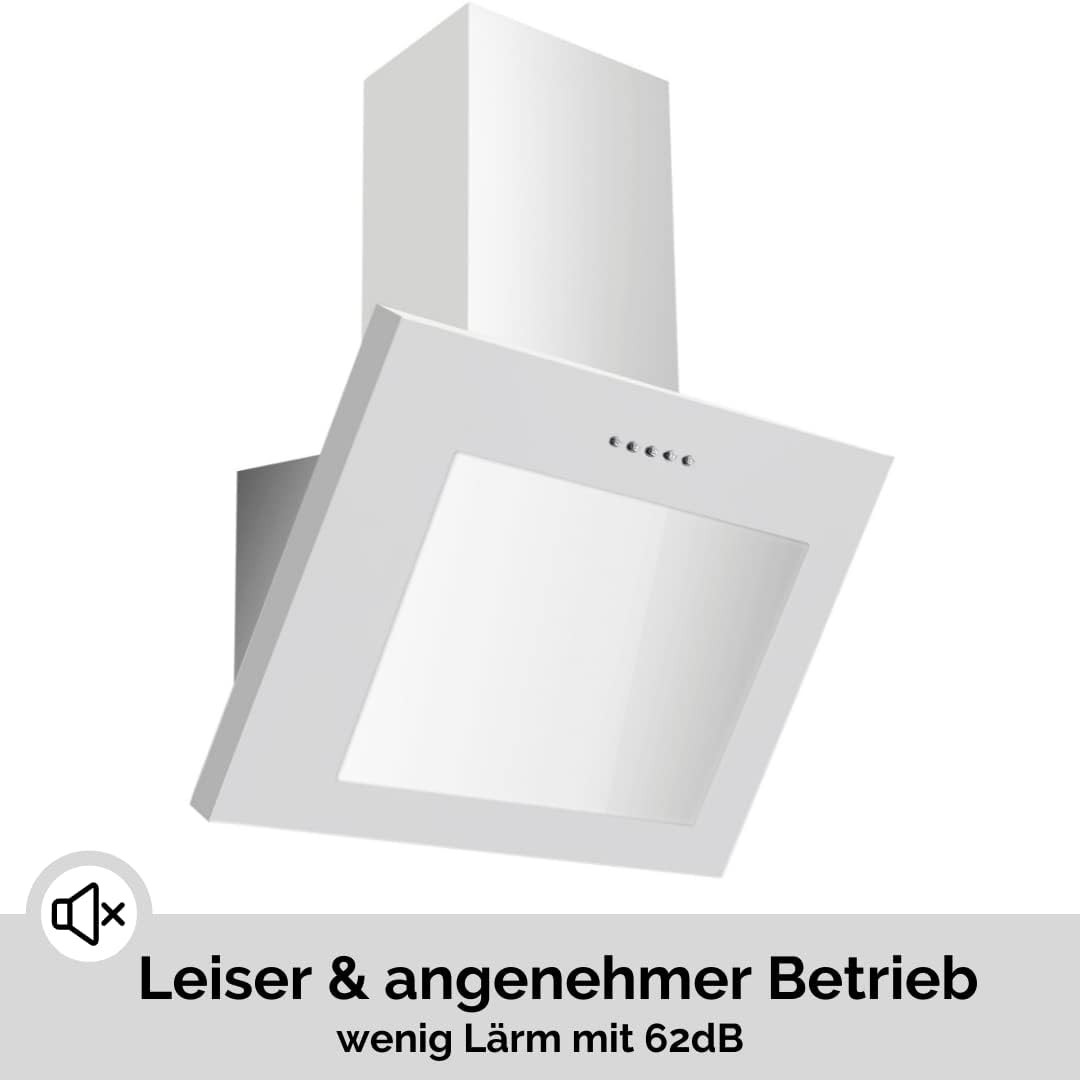 PKM Schräghaube S28-60BWPY | Kopffreihaube | Dunstabzugshaube | Breite 60 cm | Metall und Glas |weiß | Abluft | Umluft