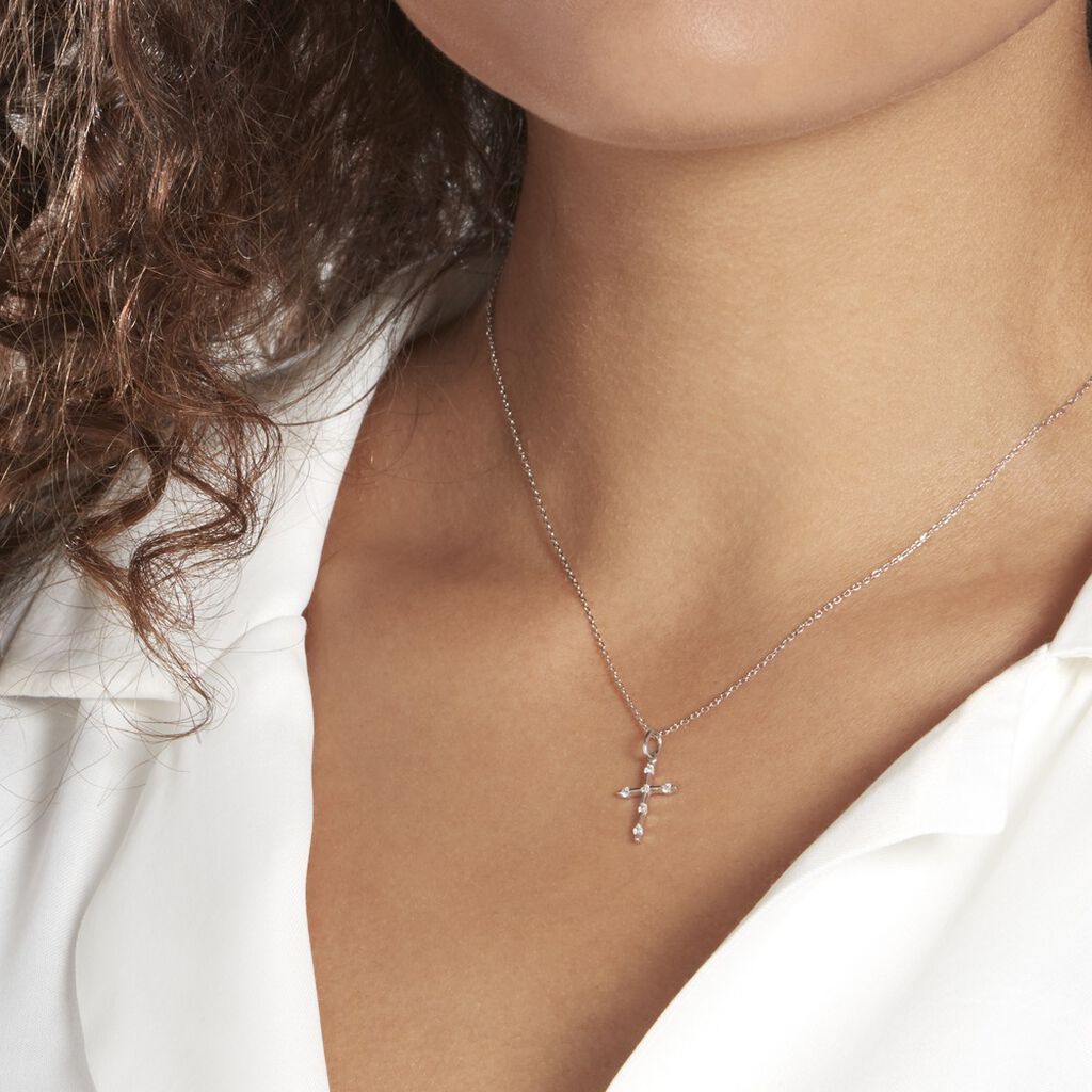 Pendentif Canice Croix Or Blanc Oxyde De Zirconium