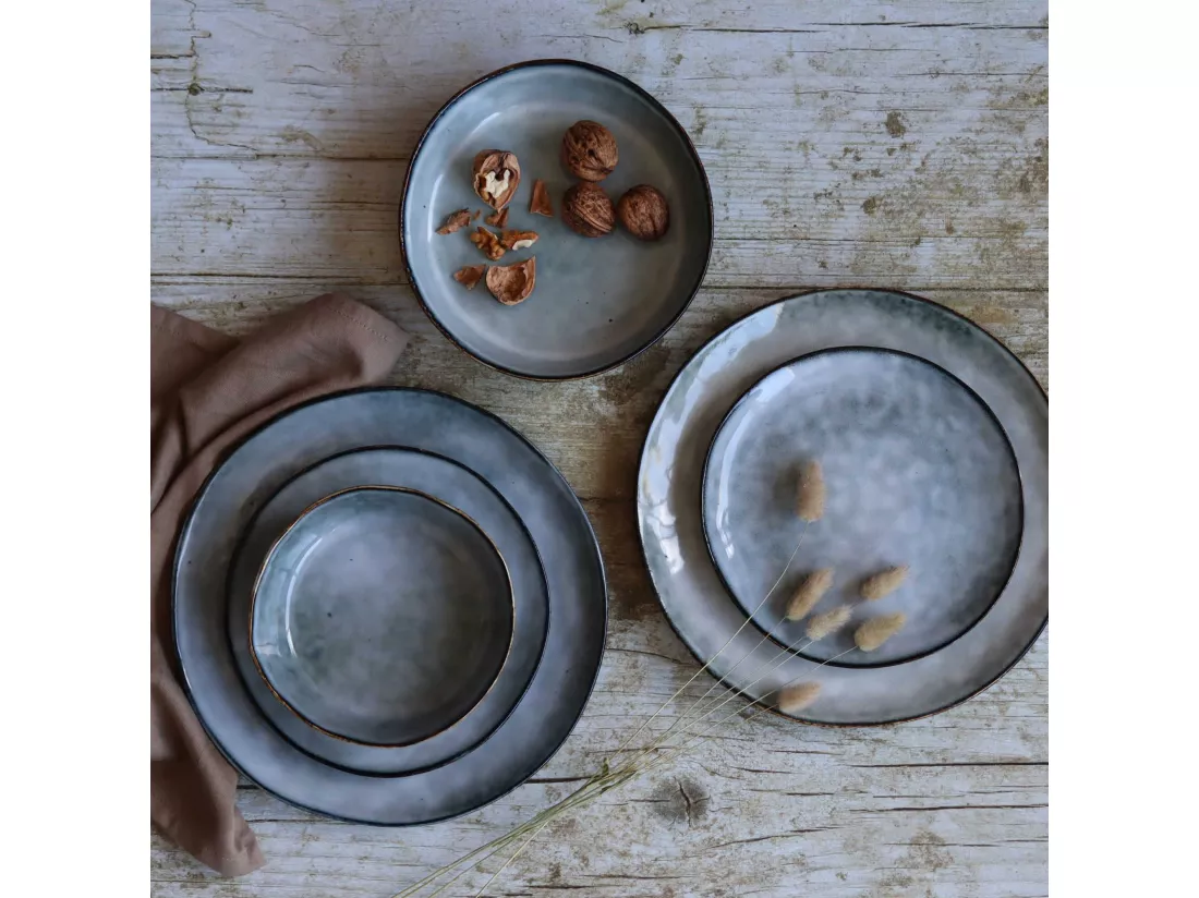 Ogo Living - Lot 6 Assiettes Coupes Aronal 15.5cm En Gres Bleu