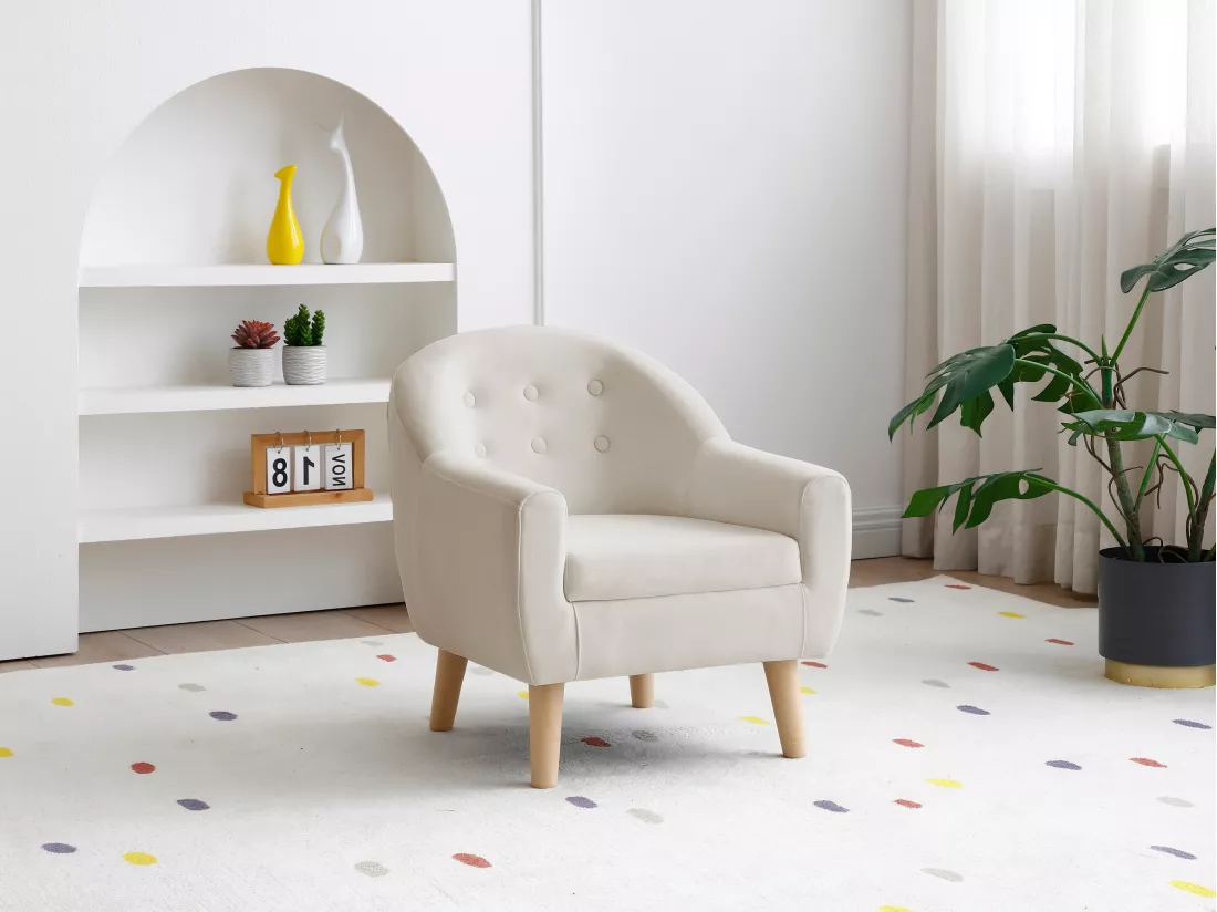 Fauteuil pour enfant en velours beige CASORLA