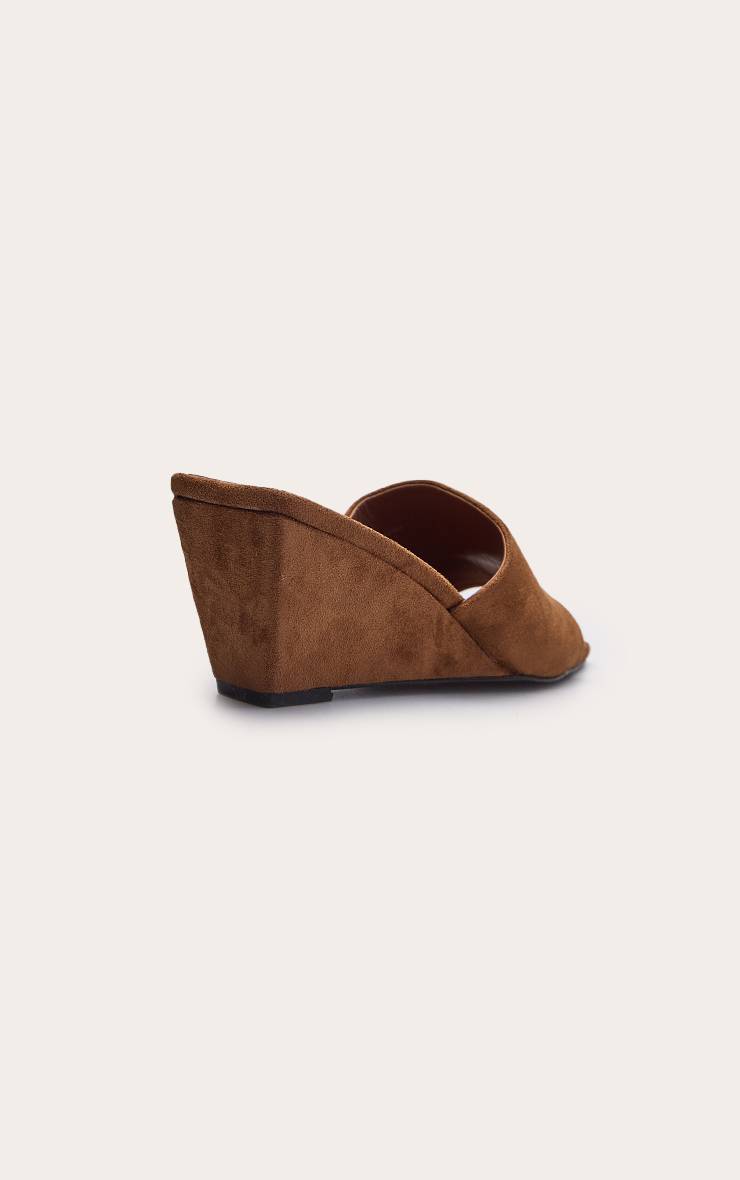 Marron Mules Compensées À Bout Carré En Synthétique