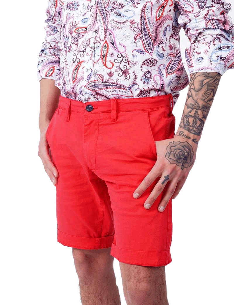 RECYCLED ART WORLD SHORT CHINO STRETCH TRUE ROUGE