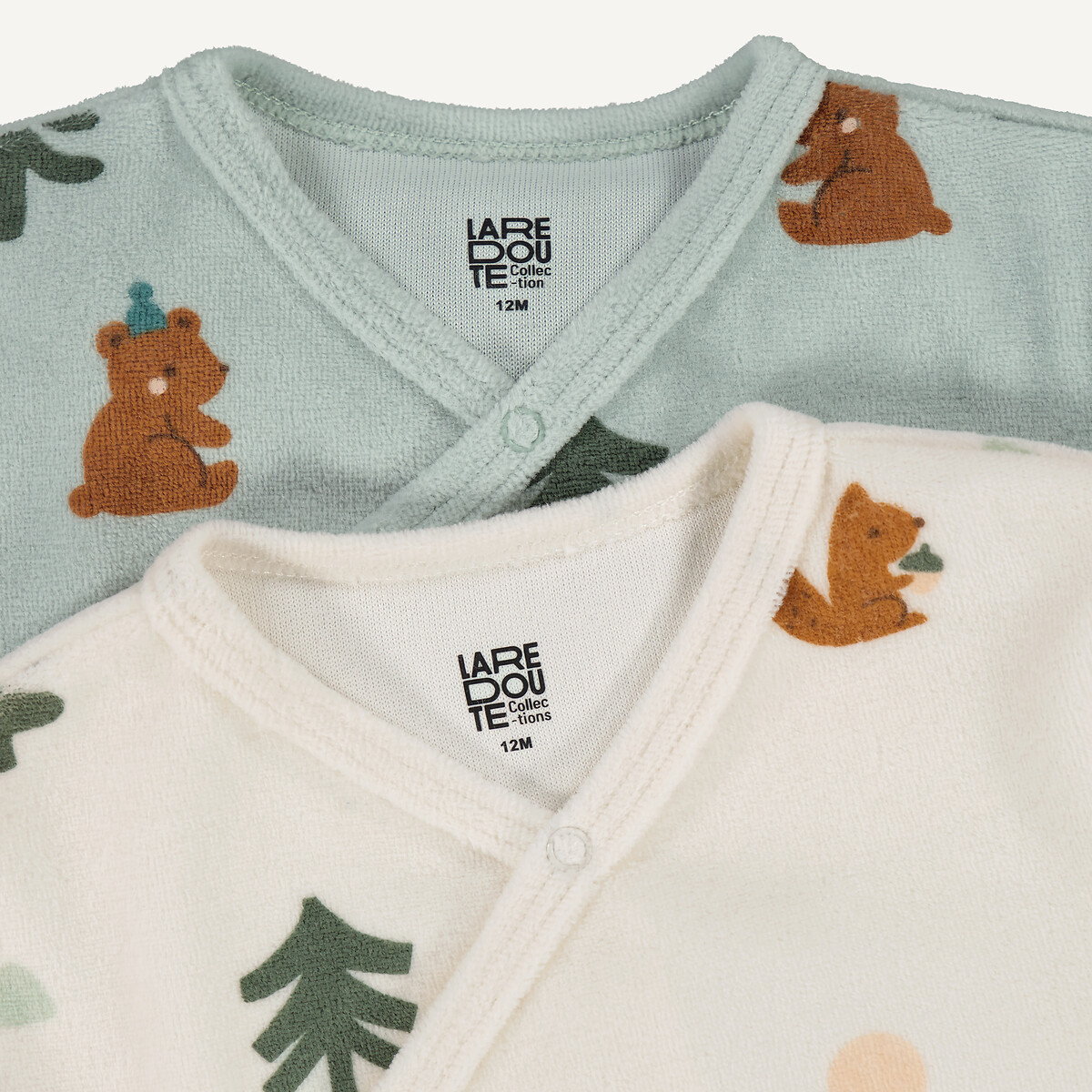 COLEÇÃO LA REDOUTE<br>Conjunto de 2 pijamas de veludo, com estampa de pinheiros e urso