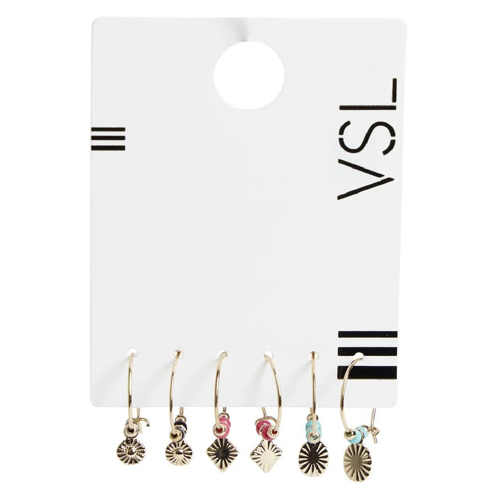 Lot de 3 paires de boucles d'oreilles créoles avec pampille et perles