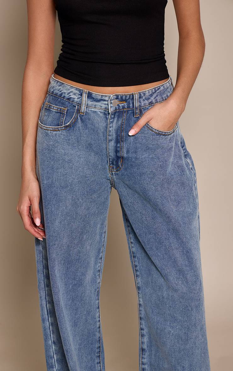 Délavage Vintage Jean Large Taille Haute À Surpiqûres Contrastantes