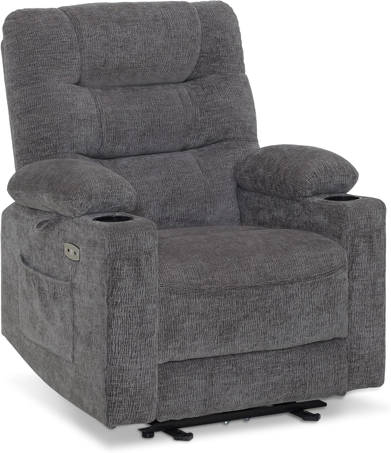 M MCombo Relaxsessel mit Liegefunktion, Fernsehsessel Elektrisch Verstellbar, TV Sessel, Recliner Chair, Chenille Stoff, USB & Getränkehalter, Wohnzimmer, 7033 (Grau)