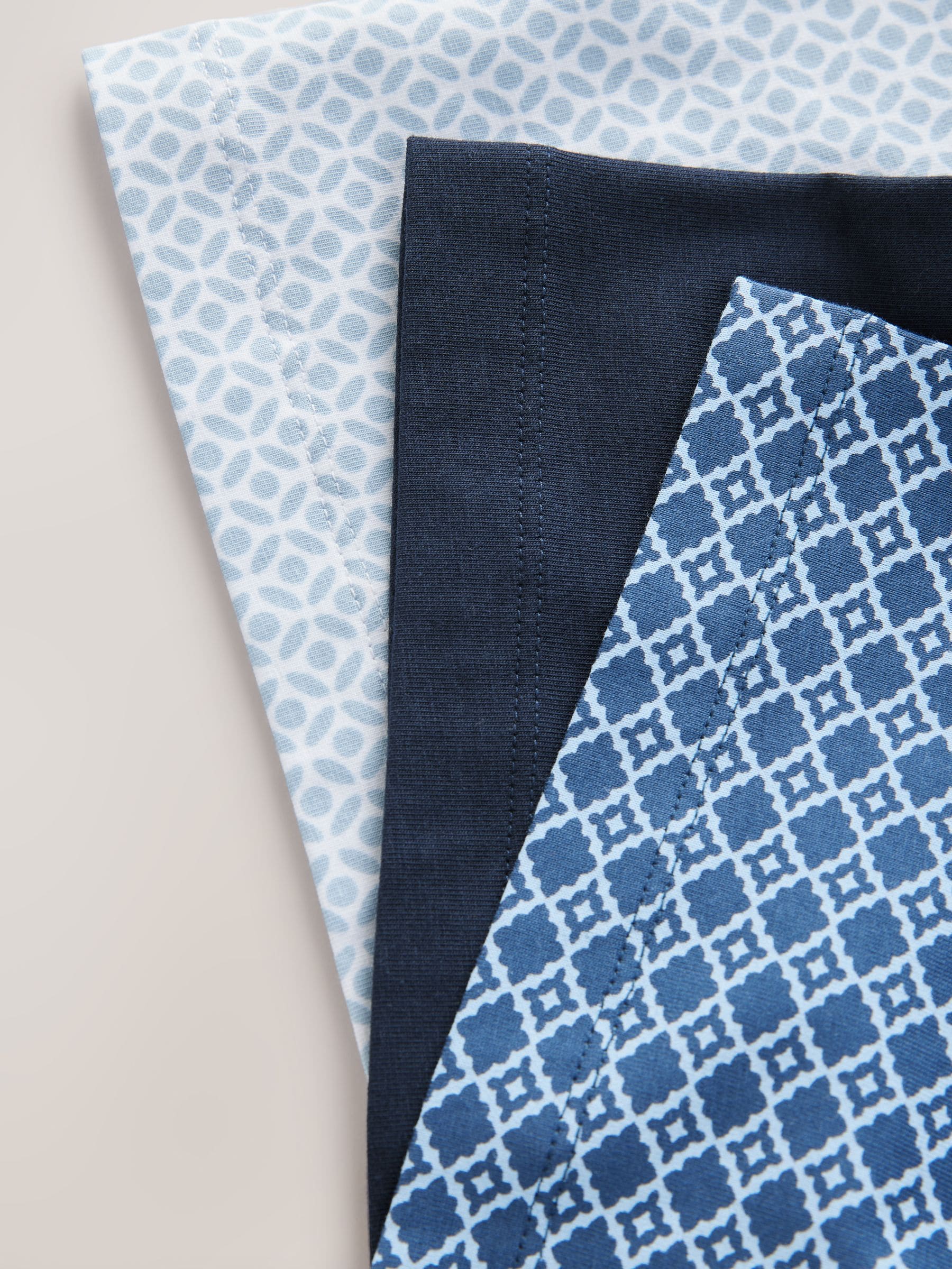 Blue marineblauw met geometrisch motief - Set van 3 jersey poloshirts met korte mouwen