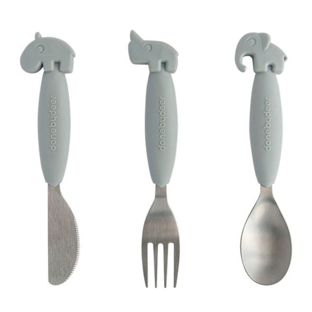 Done by Deer YummyPlus Easy Grip Cutlery Set Grey - DonebyDeer
