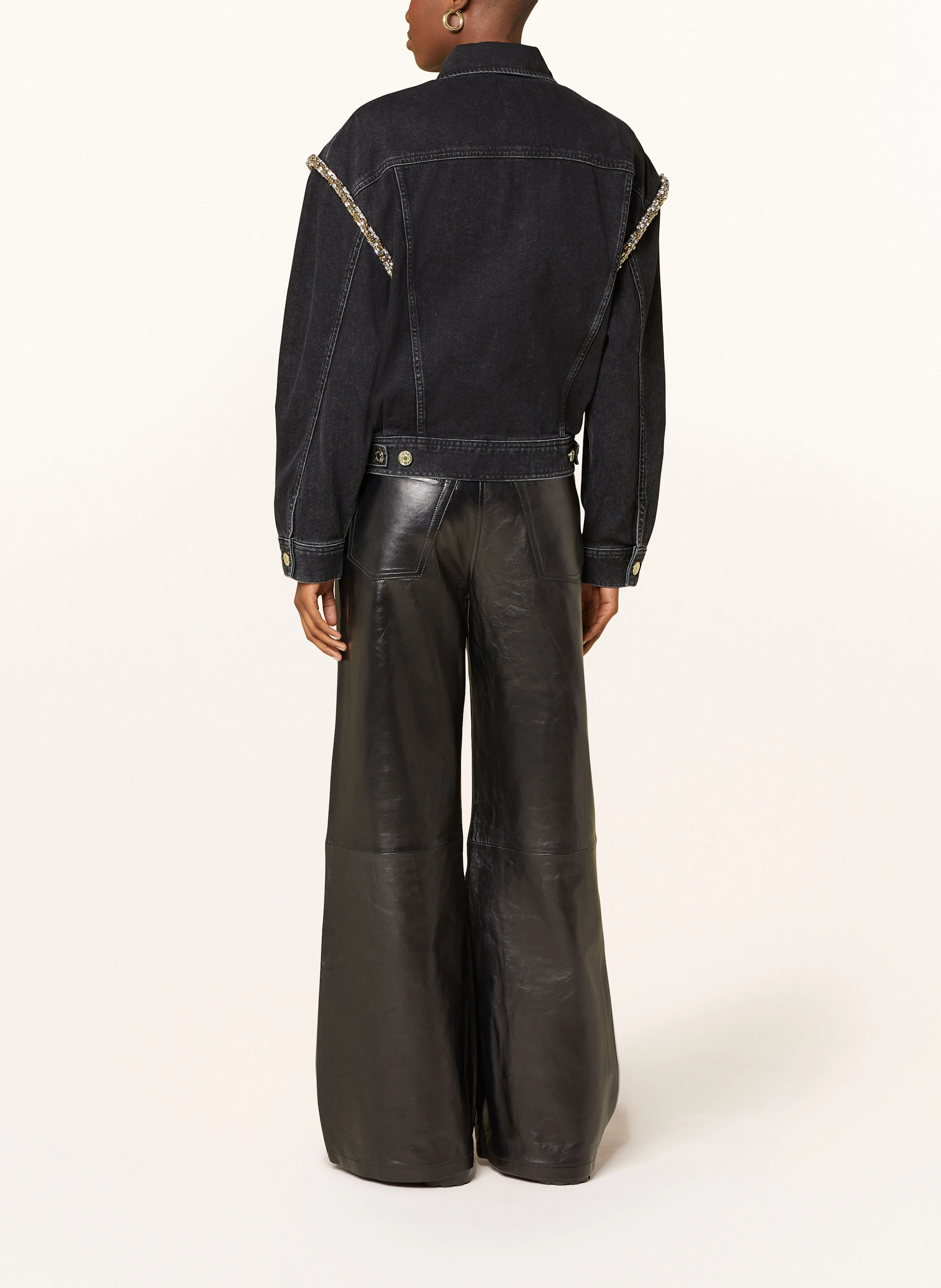 SANDRO Oversized-Jeansjacke mit Schmucksteinbesatz