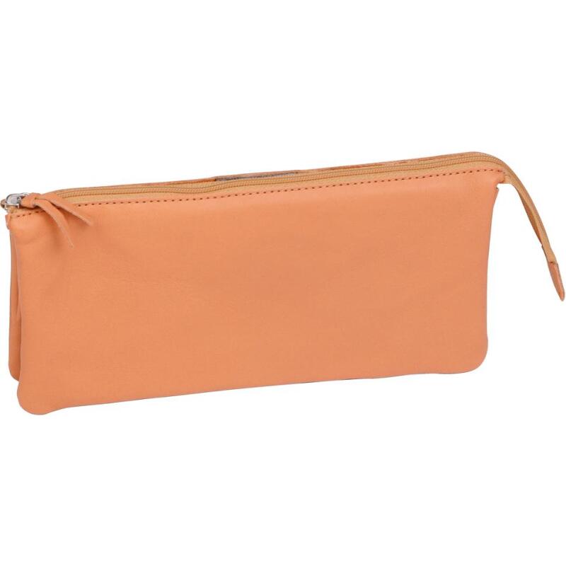 CUIR NATUREL Trousse en cuir plate avec 3 compartiments. - Naturel