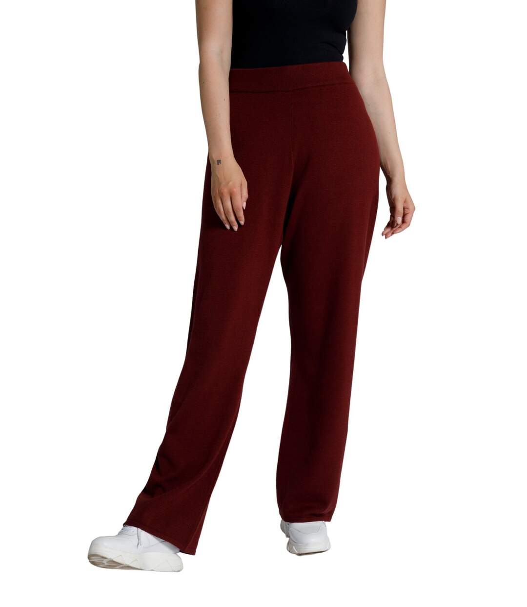 ULLA POPKEN Pantalon en maille, jambe large, ceinture élastiquée bordeaux
