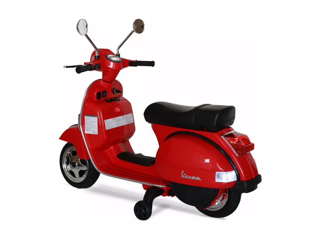Vespa rouge PX150. scooter électrique pour enfants 12V 4.5Ah. 1 place avec autoradio