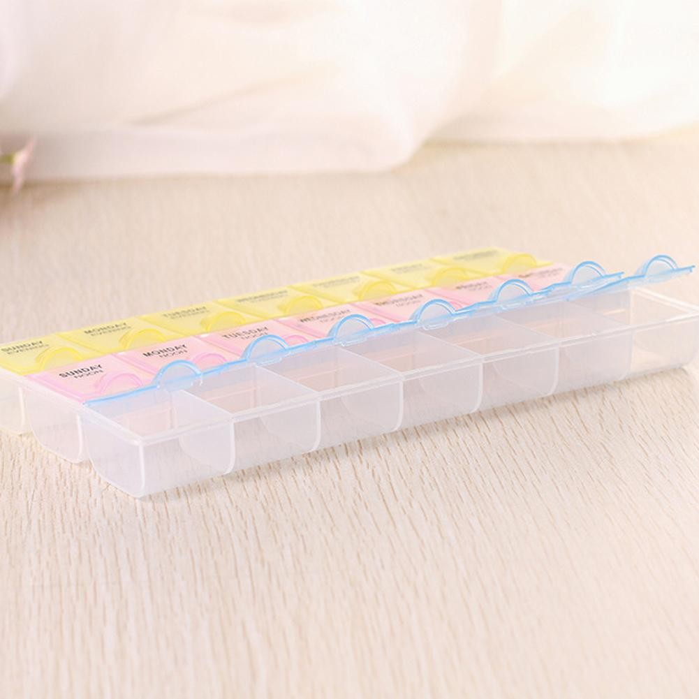 (215x122mm) Medikamenten Dosierer 7 Tage Dosett Tablettenbox Supplements Pillendose -  Rosa / Gelb / Blau