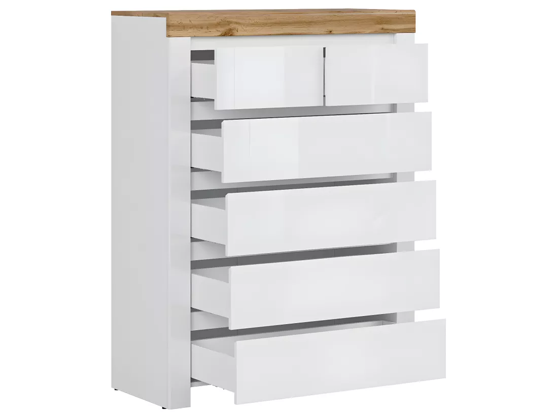 Commode 6 tiroirs Hella Blanc et Bois