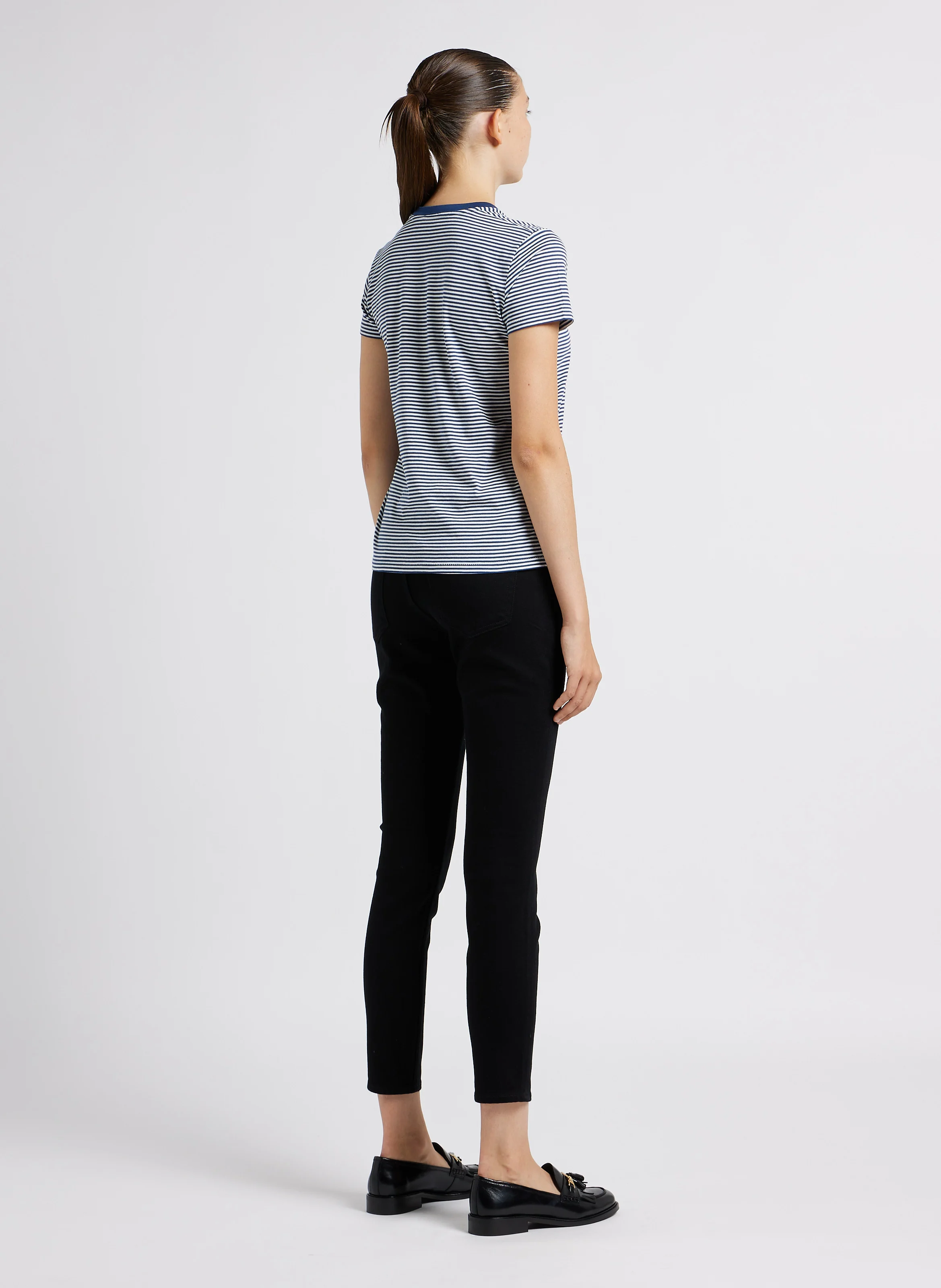 Tee-shirt col rond rayé en coton | Bleu