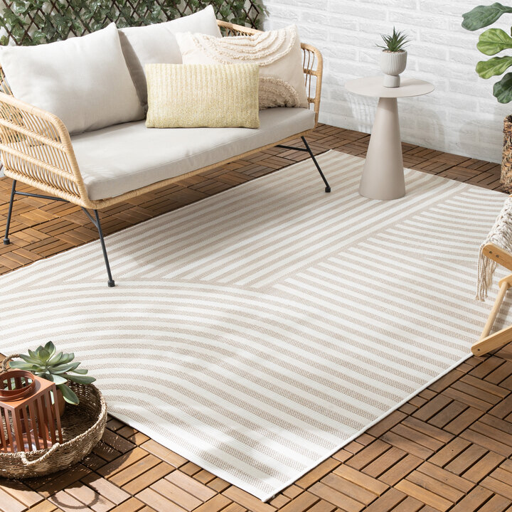 Buitenvloerkleed - Capri Curves Beige/Creme | Stijlvol!