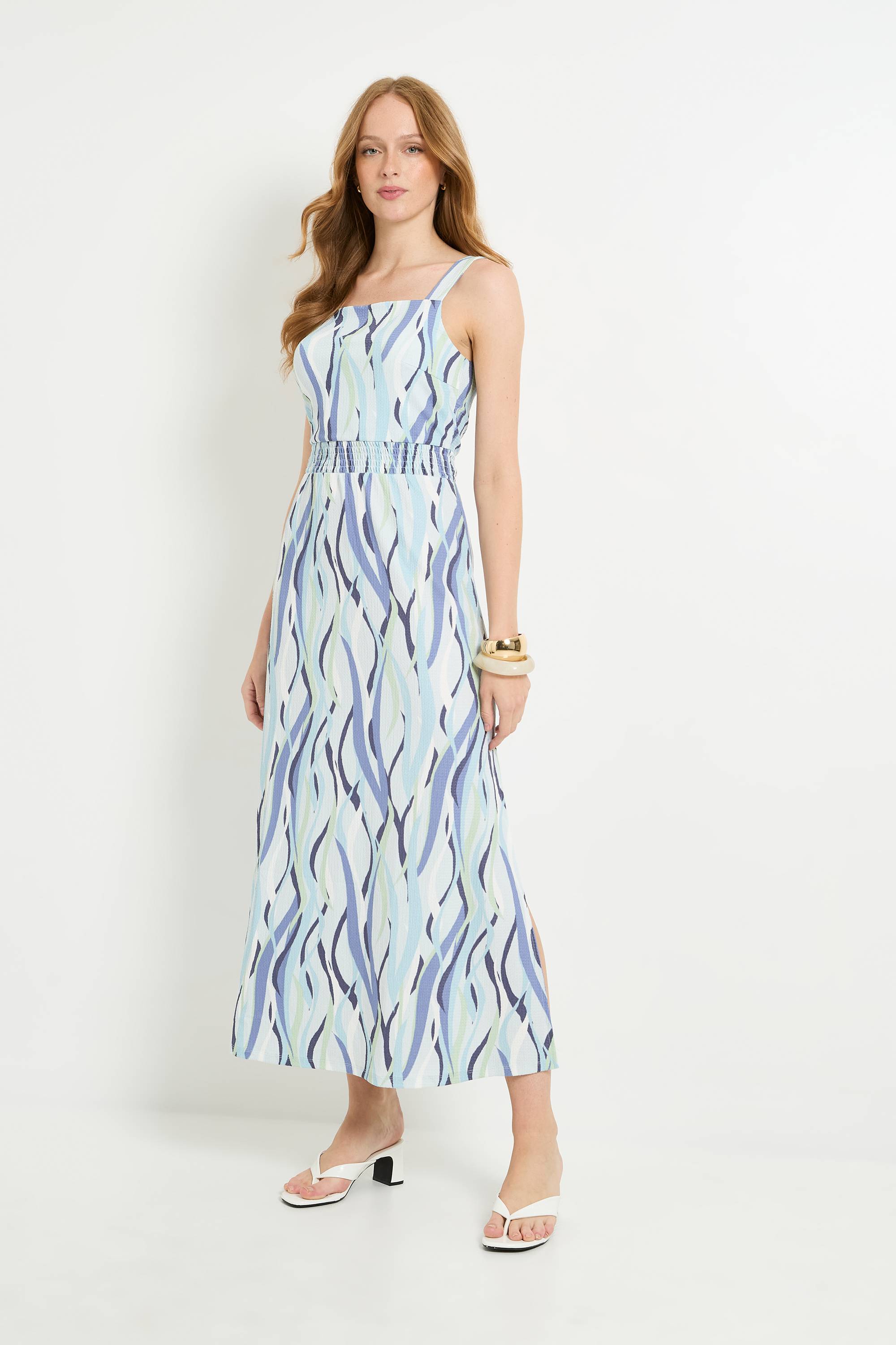 Wallis Robe Longue En Jersey À Rayures Avec Taille Froncée