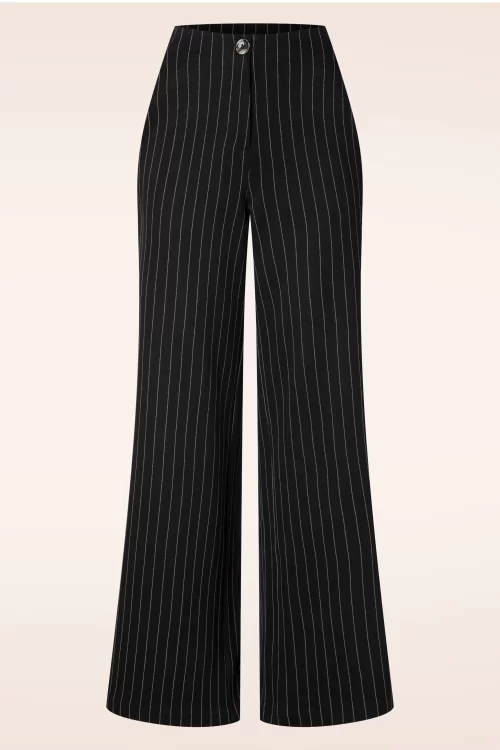 Surkana Clare krijtstreep pantalon met hoge taille in zwart