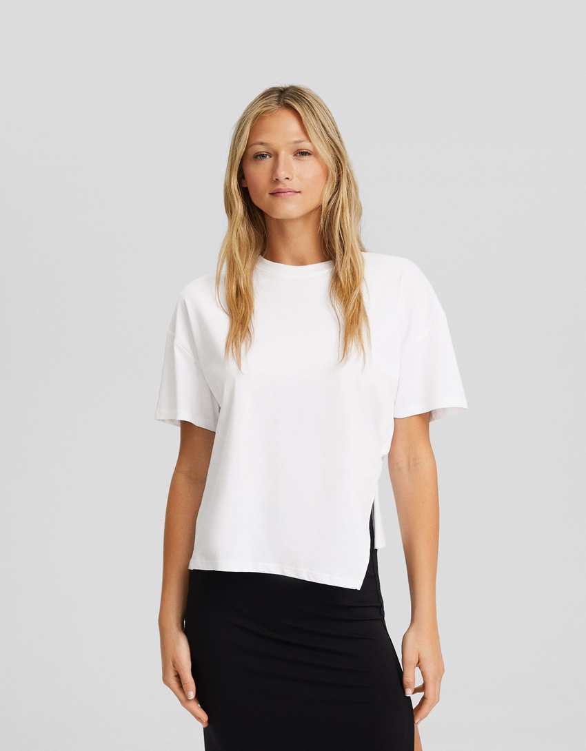 Camiseta de manga curta com modelagem quadrada e franzida