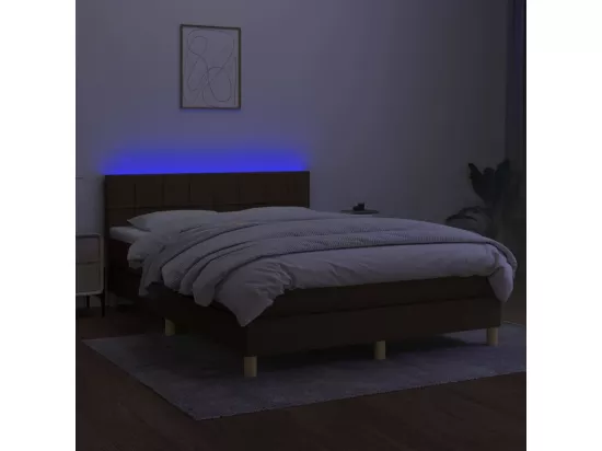 Sommier tapissier matelas et LED Marron foncé 140x190 cm Tissu