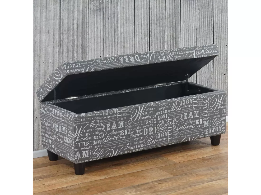 Coffre de rangement Kriens, gris words fabric